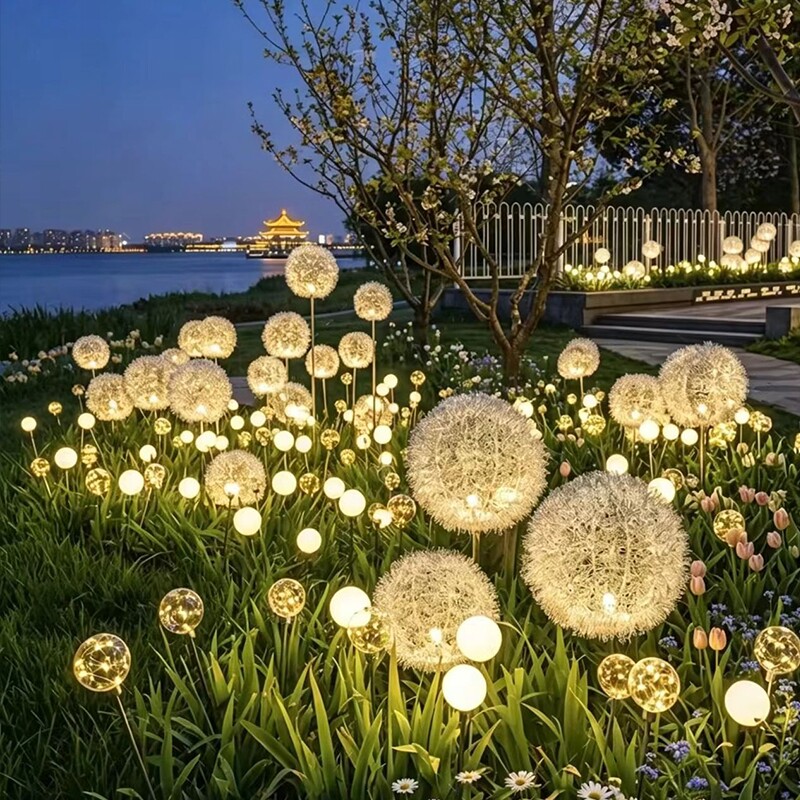 led铝丝蒲公英地插灯户外太阳能亮化庭院草坪灯芦苇灯防水接电