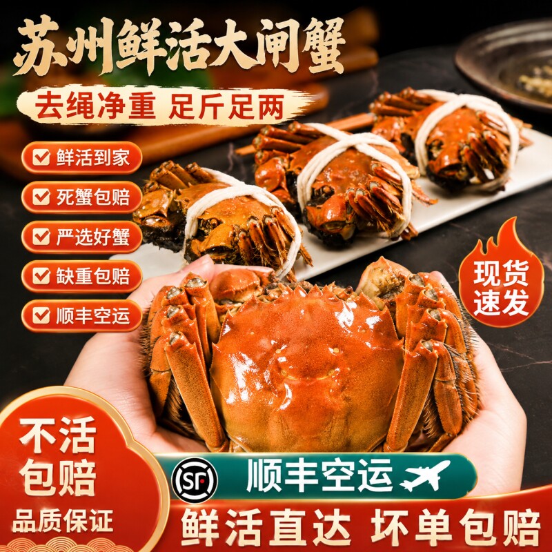 苏州精品大闸蟹鲜活螃蟹净重公4两可全母3两10只中秋高端礼盒装