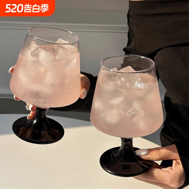 黑色高脚玻璃杯网红ins高级感女生气泡饮水杯微醺调酒鸡尾酒杯子