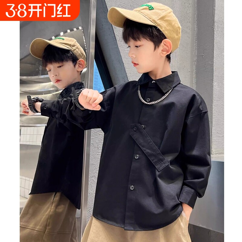 男童衬衫长袖新款童装外套春秋季中大童休闲上衣2026时尚衬衣帅气