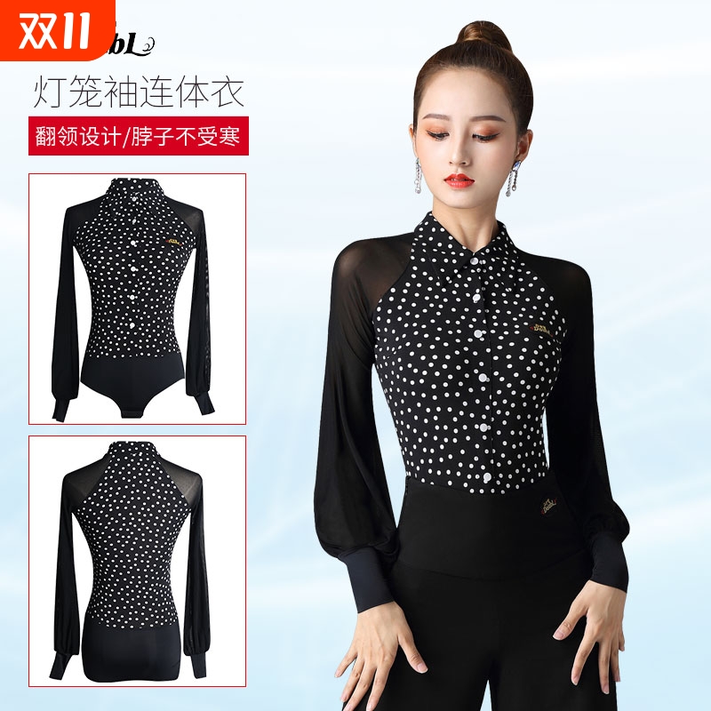 衬衣领连体灯笼袖华尔兹舞蹈服