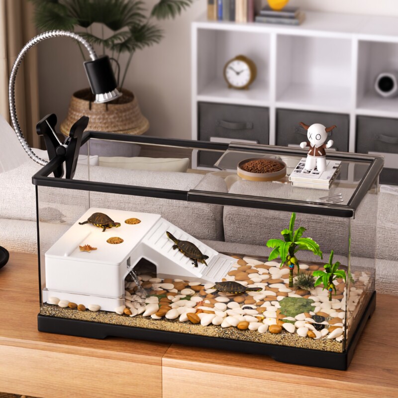 乌龟饲养缸带盖生态造景豪华别墅爬宠饲养箱水陆两栖生态缸小鱼缸