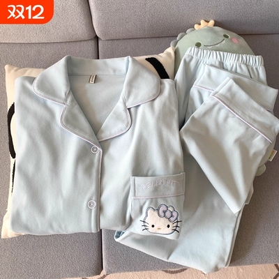 helloKitty德绒睡衣女款春秋冬季珊瑚绒加绒套装加厚海岛绒家居服
