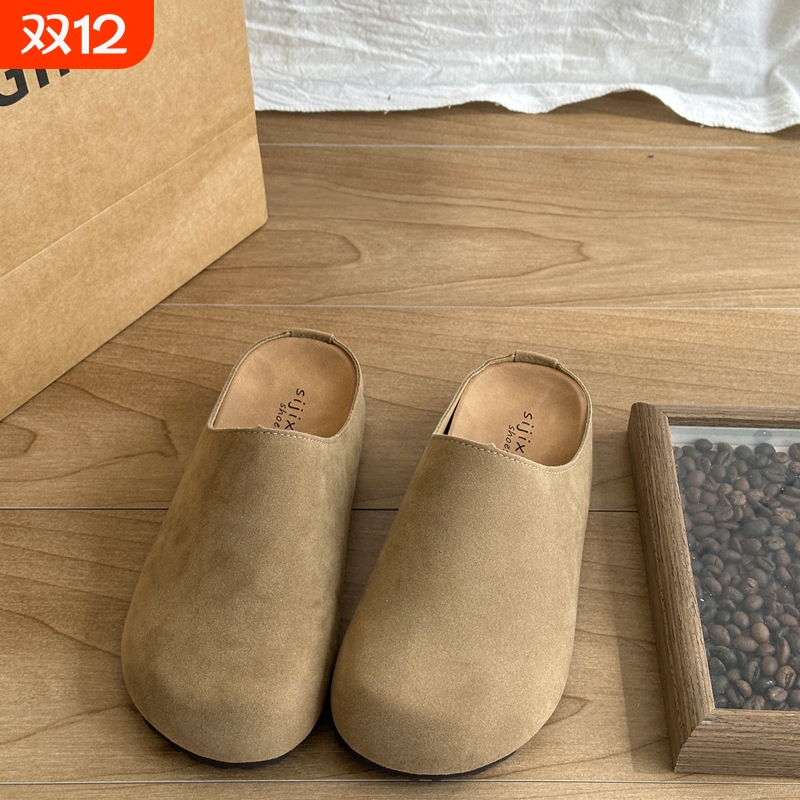 内增高厚底勃肯鞋女外穿森系复古圆头一脚蹬百搭懒人包头半拖鞋子