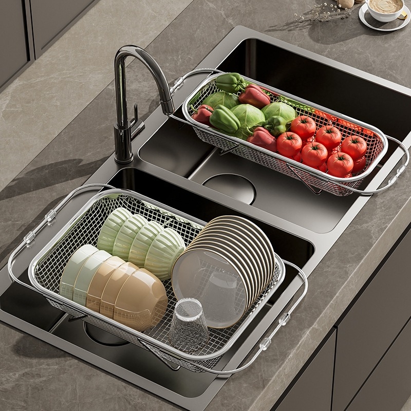 厨房台面水槽沥水架可调节洗碗池置物架跨境不锈钢伸缩碗碟收纳架