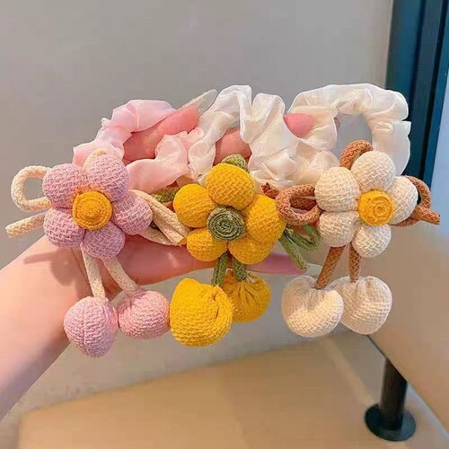 头花儿童双丸子头花朵发绳女童发圈女孩马尾头绳发饰布艺粉色