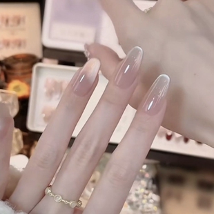 纯欲感追光猫眼美甲爆闪腮红渐变玻璃珠穿戴甲可拆卸10片装无钻