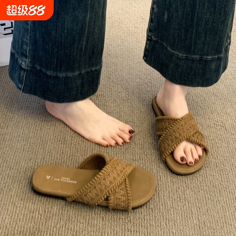 意尔康心选平底白色凉拖鞋女夏季外穿新款配裙一字拖波西米亚凉鞋
