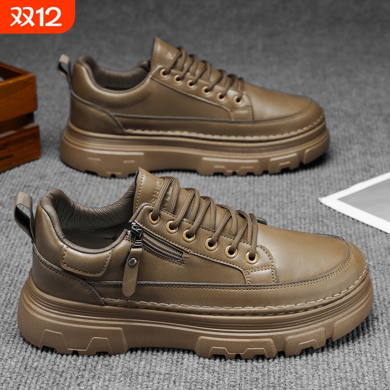 男鞋秋季新款男士运动休闲板鞋百搭防水防滑黑色皮鞋皮面上班潮鞋