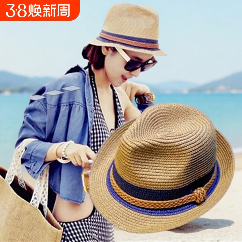 沙滩帽子女夏季韩版学生时尚休闲百搭海边遮阳防晒太阳帽亲子草帽