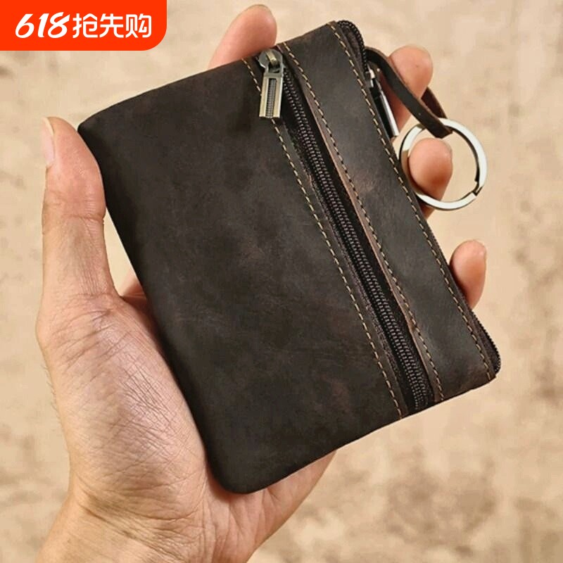 新款复古手工头层牛皮迷你卡包小零钱包男女真皮超薄驾驶证钥匙包