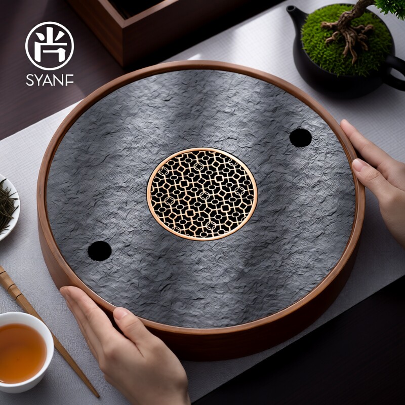 乌金石储水茶盘小型圆形图片
