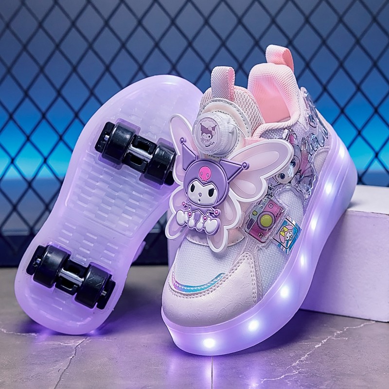 暴走鞋女童秋季透气儿童运动鞋可拆装四轮库洛米小学生轮滑鞋发光