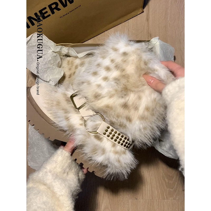 两穿毛毛厚底雪地靴女款2025冬季新款加绒加厚保暖棉鞋马丁靴短靴