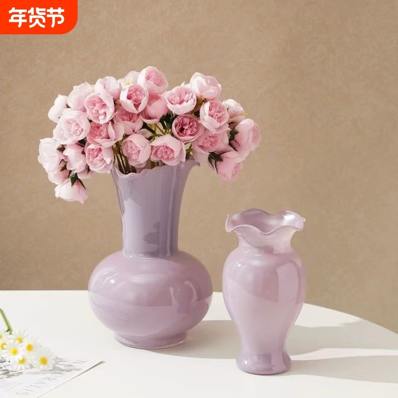 中古芬顿花瓶摆件客厅插高级玻璃卧室插花黑色电视柜紫色绿色桌面,家居饰品,花瓶,淘宝优惠券,粉丝福利购,淘宝优惠卷