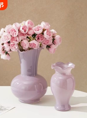 中古芬顿花瓶摆件客厅插高级玻璃卧室插花黑色电视柜紫色绿色桌面