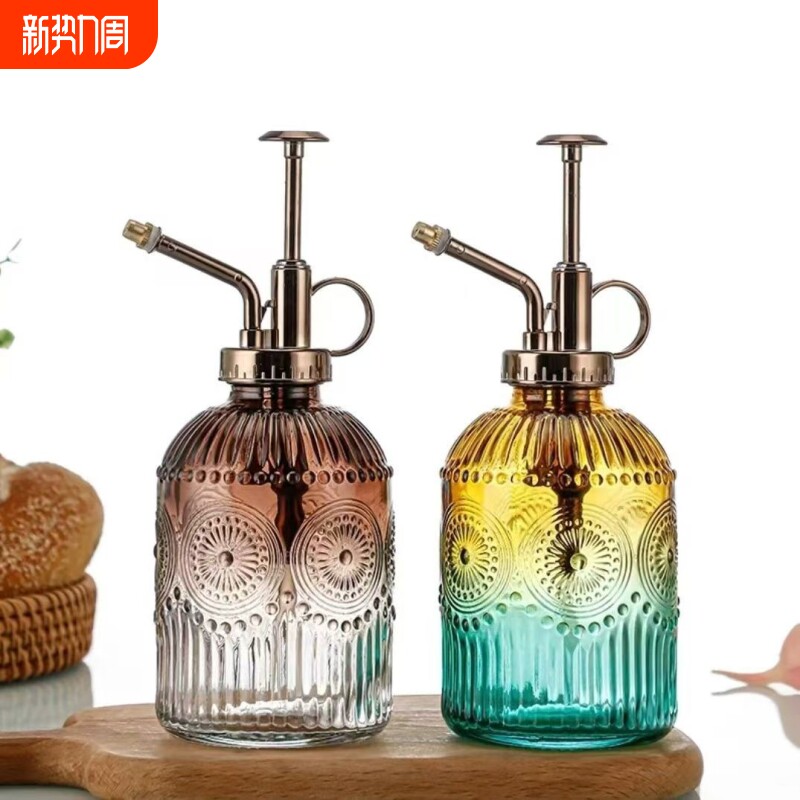 复古ins家用浇花玻璃喷壶多肉园艺小型浇花壶家用按压消毒浇水壶