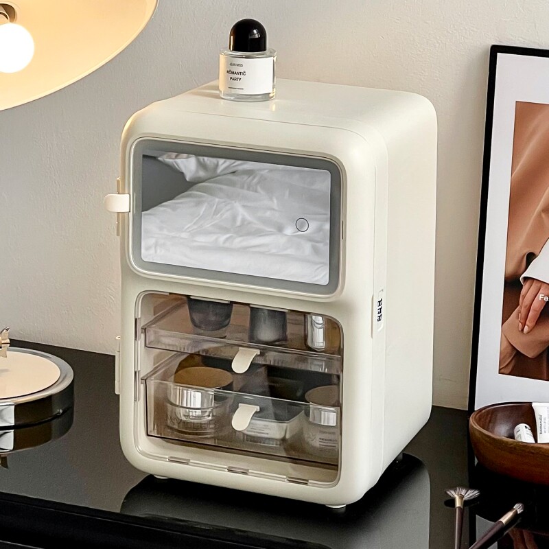 化妆品收纳盒带镜一体式梳妆台护肤品置物架大容量防尘口红收纳柜