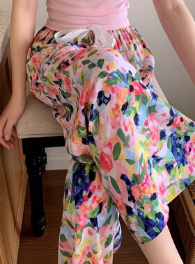 纯棉绸睡裤女夏季薄款棉绸阔腿裤防蚊裤九分裤可外穿大码夏天睡衣