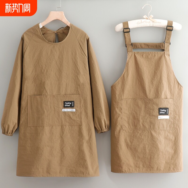 塔丝绒罩衣男家用厨房长袖围裙女理发店上班带袖工作服防水厨师
