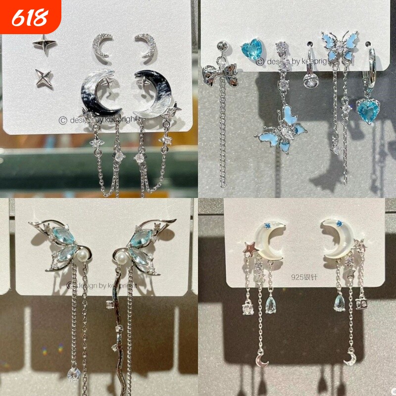 云染~水墨星月锆石套装耳钉女小众高级百搭爆款ins风耳环耳饰