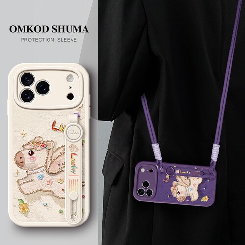 适用于苹果17手机壳iPhone 16新款15腕带14支架13防摔12可背pro挂绳promax女生11保护套Air油画彩虹飞马x