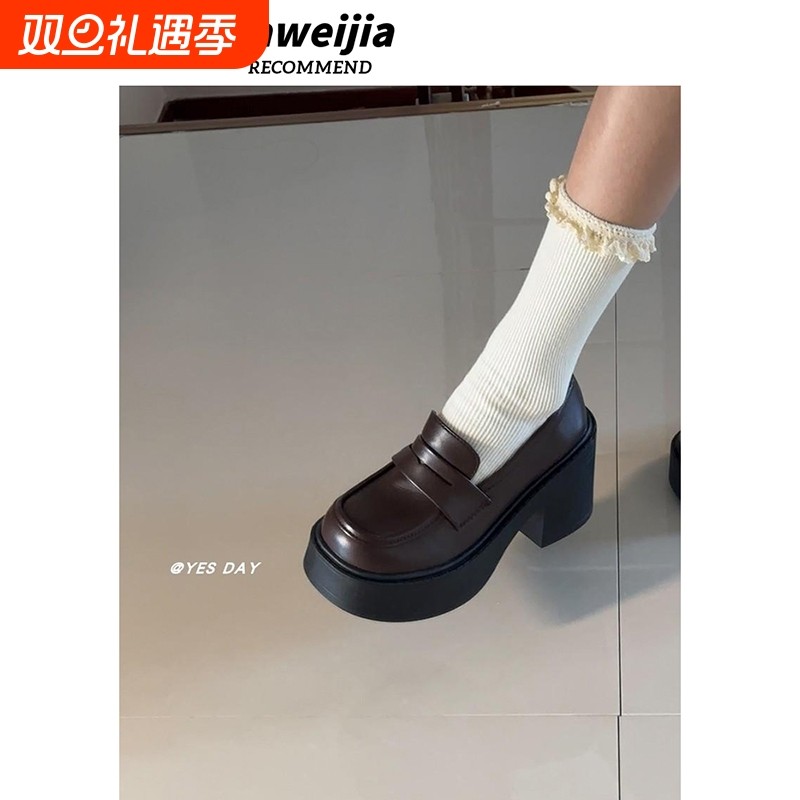YesDay日系jk制服一脚蹬乐福鞋2025秋季新款百搭高跟小皮