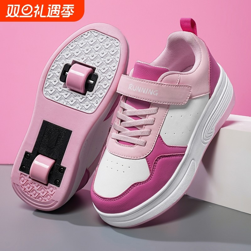 学生暴走轮滑鞋女童魔术贴双轮自动收缩男孩儿童暴走鞋溜冰鞋