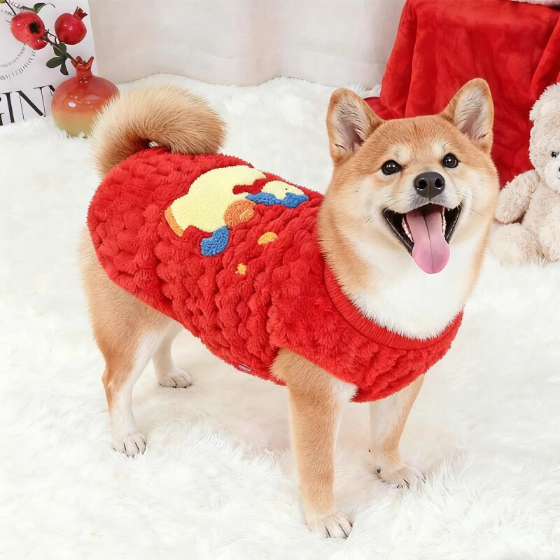 过年新年金龟绒贴布大狗绒衣秋冬季金毛拉布拉多中大型犬宠物服饰