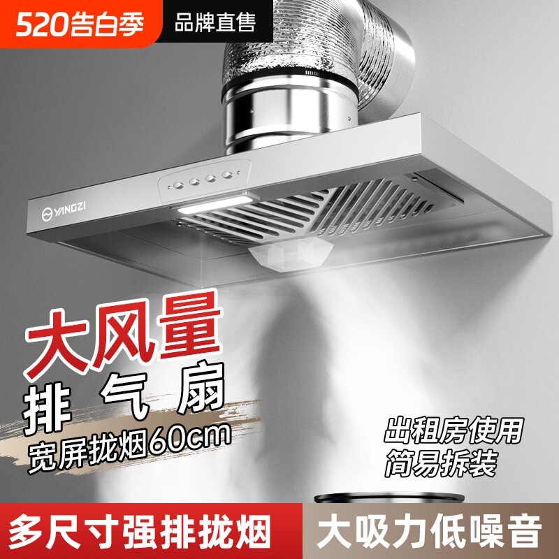 扬子简易油烟机不锈钢家用厨房出租房大吸力抽吸排油烟换气排气扇