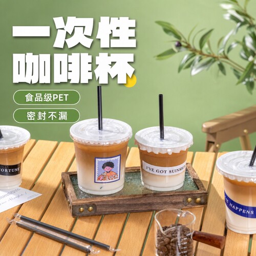 奶茶咖啡杯PET冷饮杯透明带盖