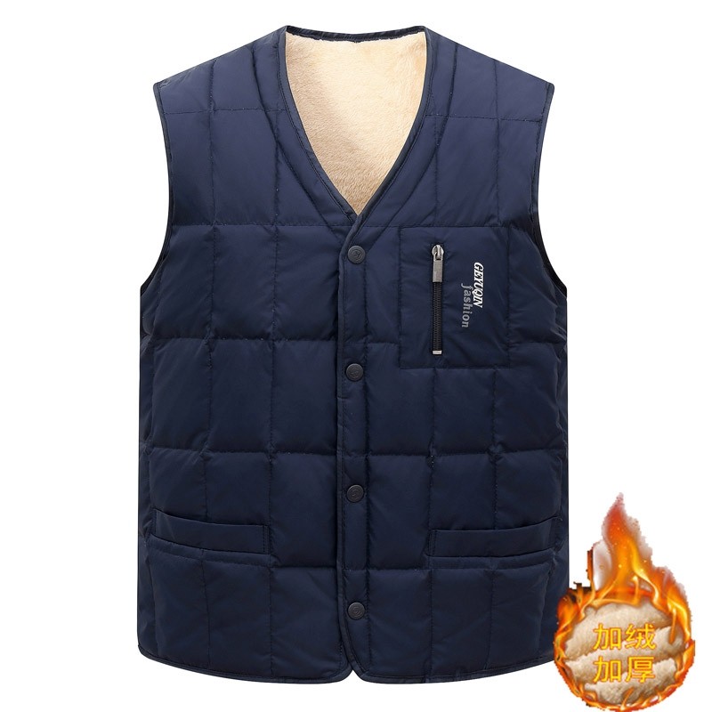冬季羽绒马甲男士V领大尺码坎肩中老年加厚背心保暖内胆爸爸装上