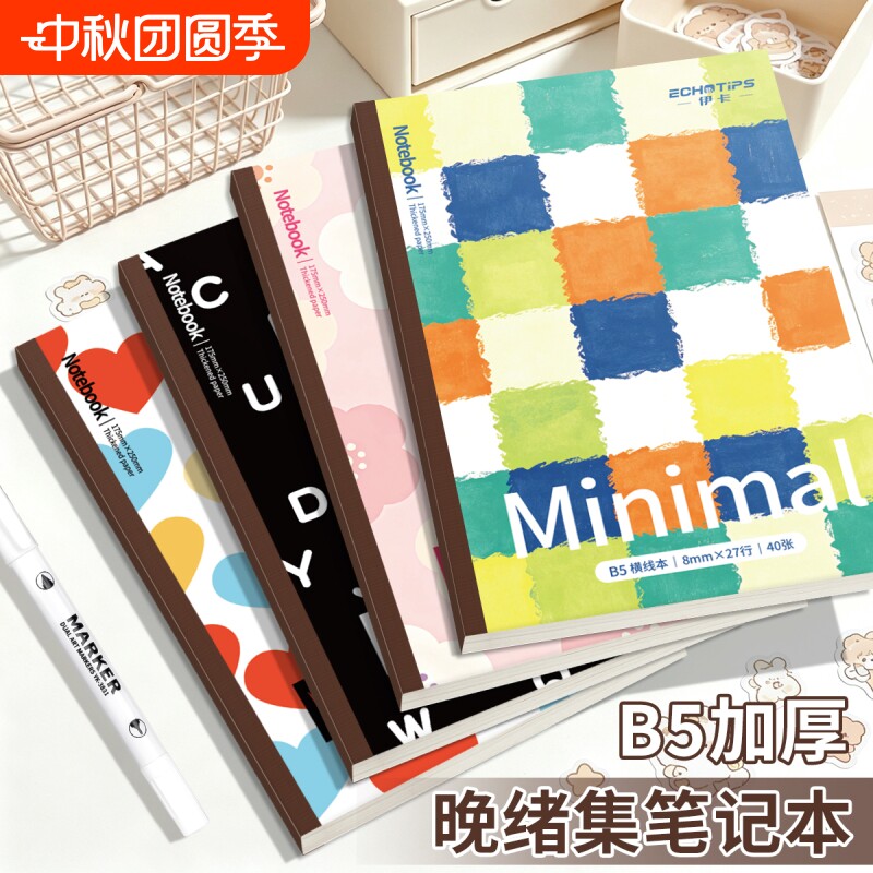 B5晚绪集包背本简约彩花笔记本学生用加厚横线记事本厚本子空白本内页横线本学生课堂笔记日记本可平摊高颜值图片