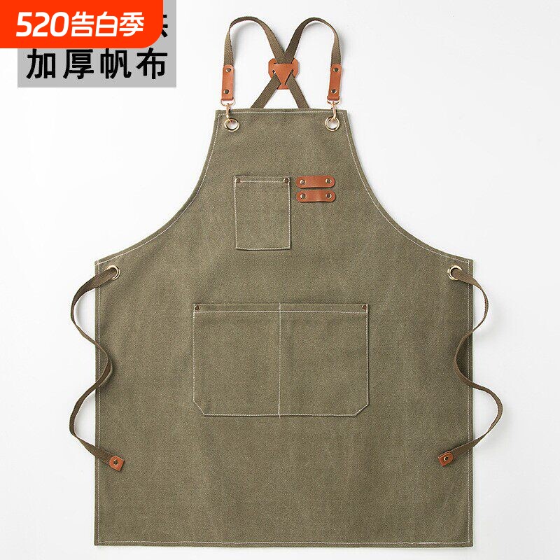 新款防污餐饮服务员专用帆布围裙logo印字奶茶店咖啡蛋糕店工作服