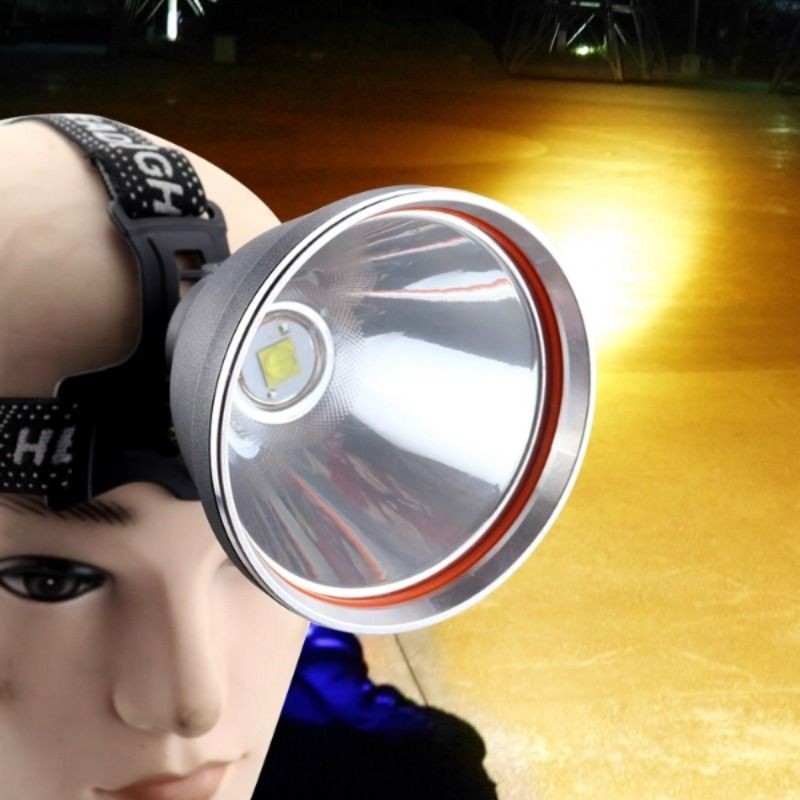 黄光头灯户外夜钓白光照明高亮p50远射露营可充电强光钓鱼铝合金