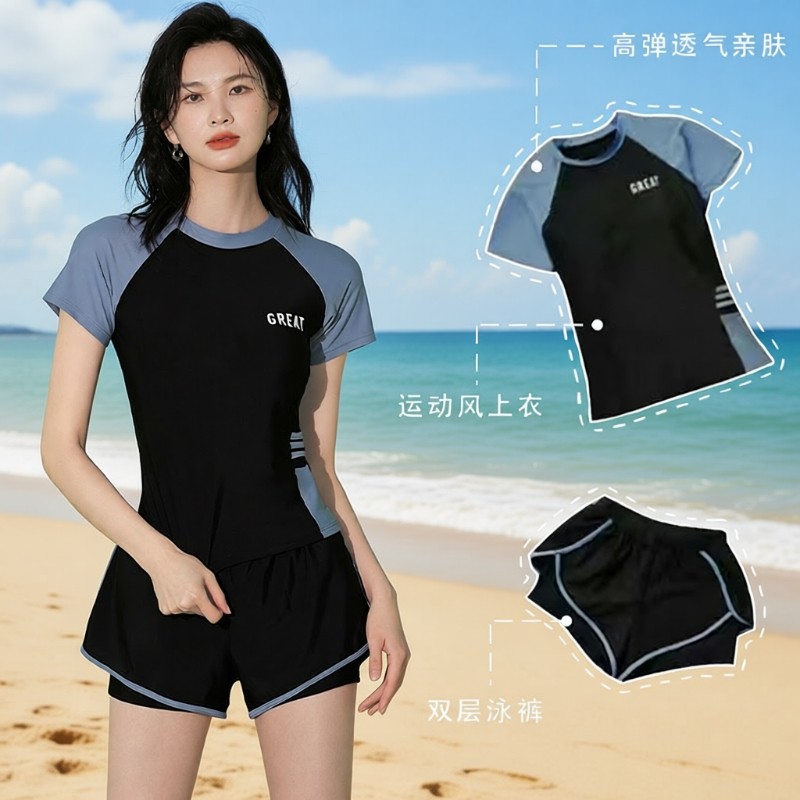 新款分体泳衣女套装2024时尚保守显瘦游泳馆专用运动专业训练泳装