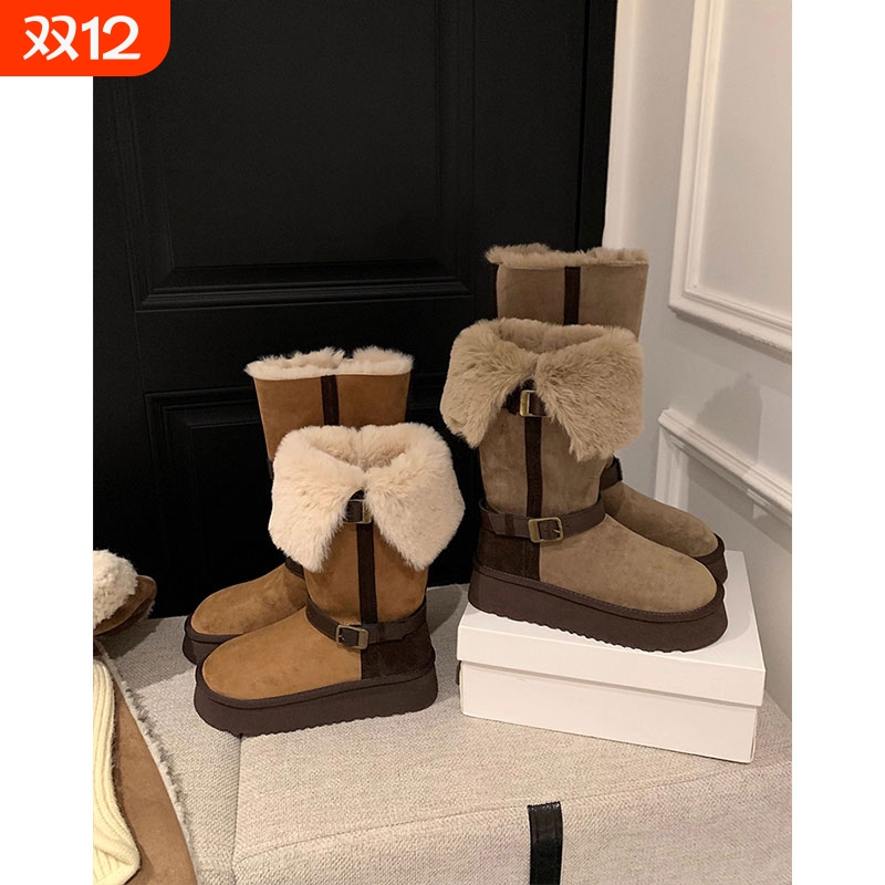 厚底高筒雪地靴女2025冬季新款加绒加厚保暖长筒靴棉鞋子防水中筒