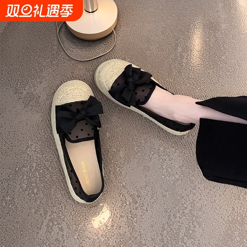 晚晚风单鞋女春夏季一脚蹬乐福渔夫鞋厚底透气网纱豆豆鞋