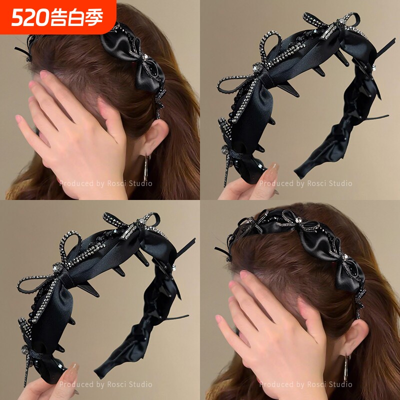 水钻蝴蝶结高颅顶发箍女2025新款高级感洋气时尚轻奢头箍发卡短发