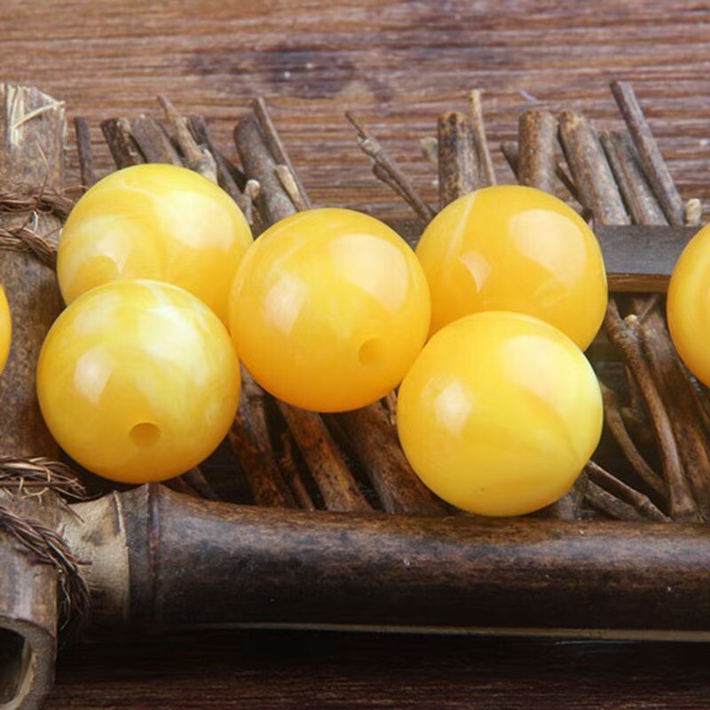 鸡油蜜蜡散珠圆珠蜜蜡手串佛珠弟子珠文玩配饰手工编织diy散珠