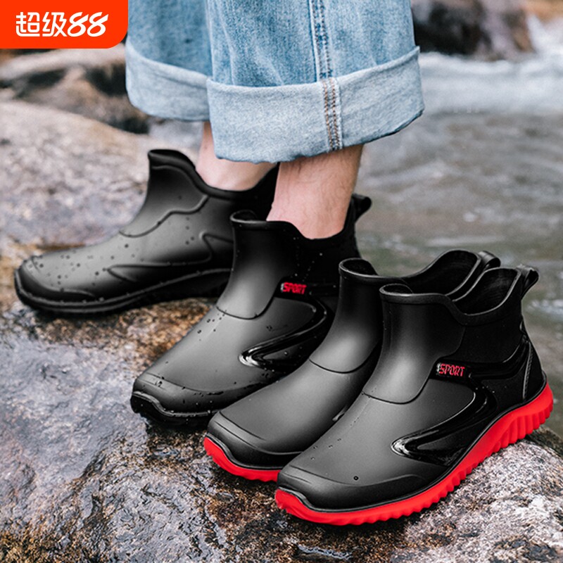 户外时尚雨鞋低帮防水加绒胶水鞋图片