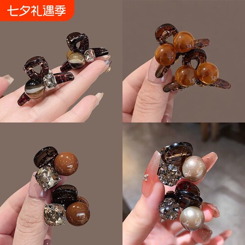 半扎精致小抓夹发夹刘海女前额碎发鲨鱼夹侧边小夹子水钻花朵固定