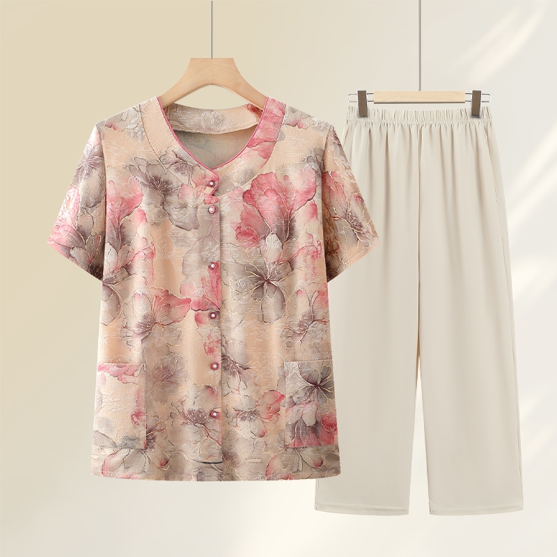 奶奶衣服短袖衬衫夏季中老年人2025年夏装女新款上衣老太太妈妈装