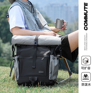 户外双肩包男女外出轻便可扩容大容量旅行背包尼龙黑色防水量化