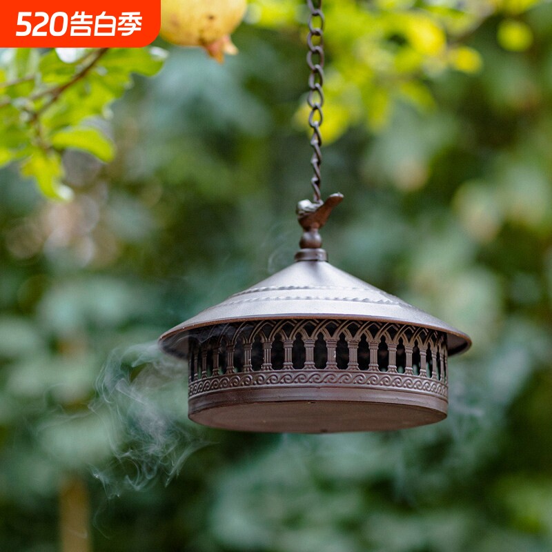 掬涵户外铁艺蚊香盒家用花园悬挂式创意熏香炉防风露营蚊香盘架