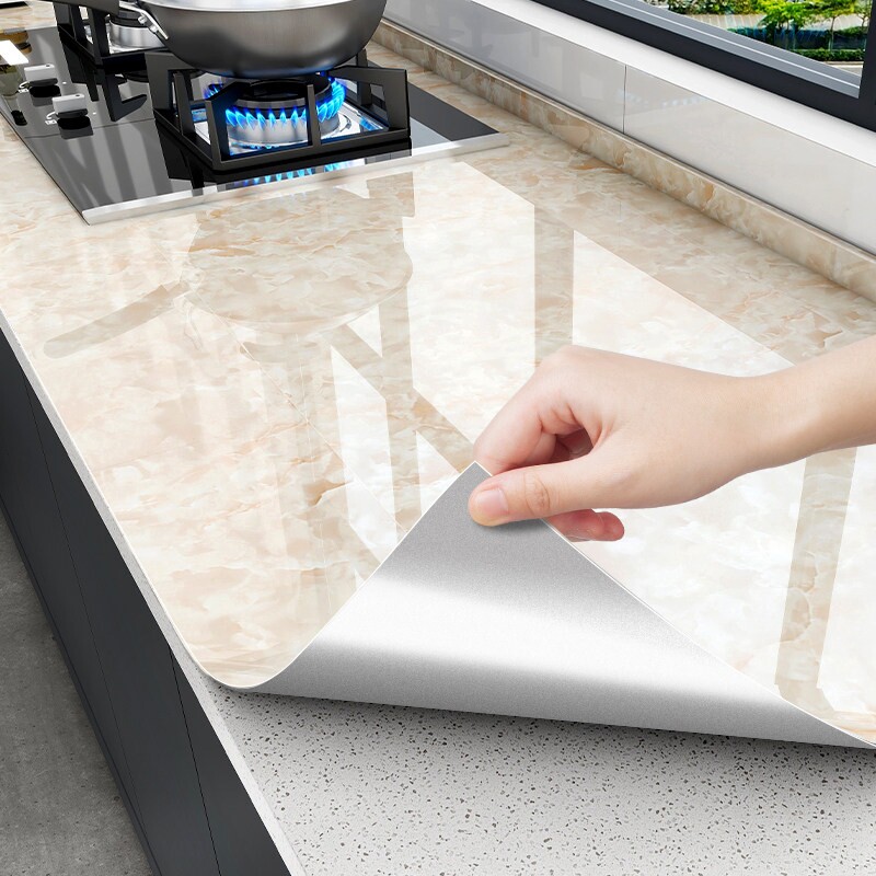 厨房防油贴自粘防水防潮橱柜台面翻新耐高温仿大理石墙贴保护贴膜