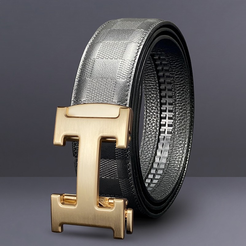 爱马男仕高端男士皮带新款轻奢H字母头层牛皮自动扣腰带商务真皮