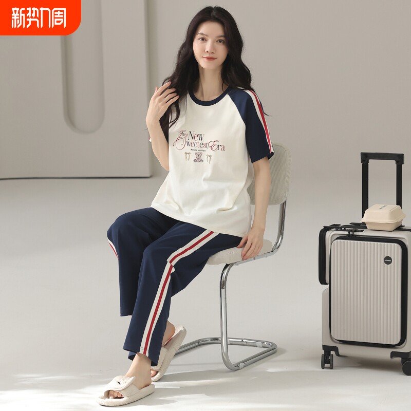 夏天睡衣女款纯棉短袖长裤可外穿家居服凉感透气宽松夏季两件套装