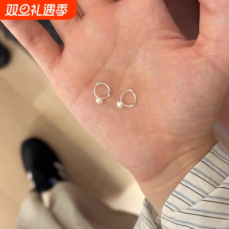 s925纯银养耳洞天然珍珠耳环耳扣