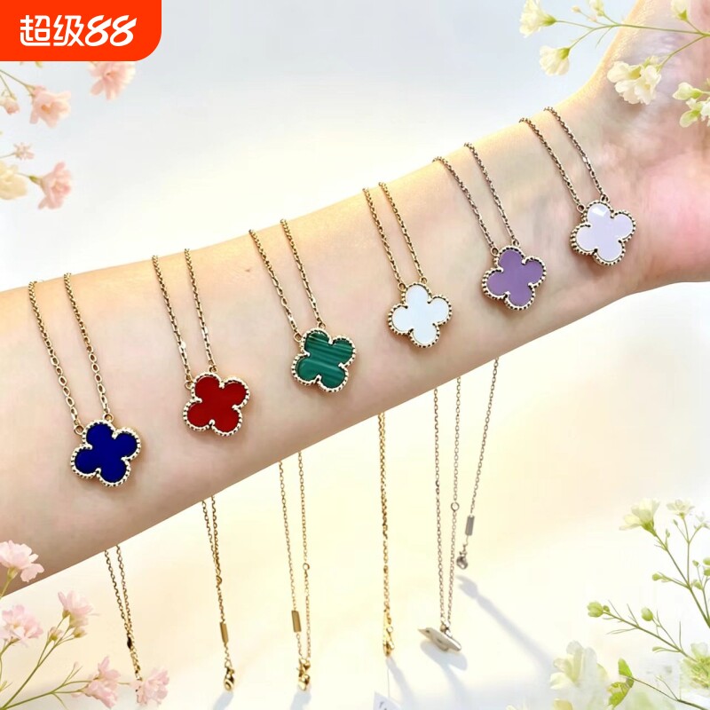 轻奢红玉髓四叶草镶钻项链女玫瑰金小众高级感百搭锁骨链首饰黄金图片